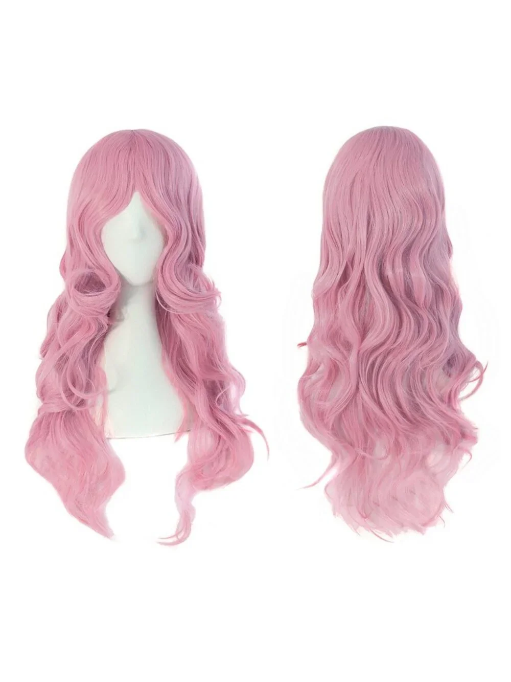 Women's Pink 24 Inch Synthetic Modern Long Wavy Side Bangs Wigs